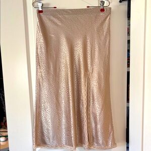 Aakaa Midi Skirt | Light Pink Animal Print | Lace-Trim High Slit | Boho Vintage